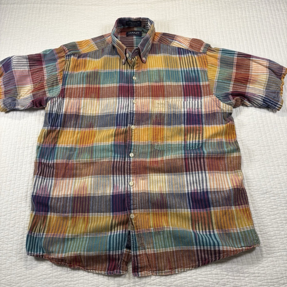 Gant - Men's Long Sleeve Button Down - Vintage 1960s - Plaid Mexican Fiesta - M‎